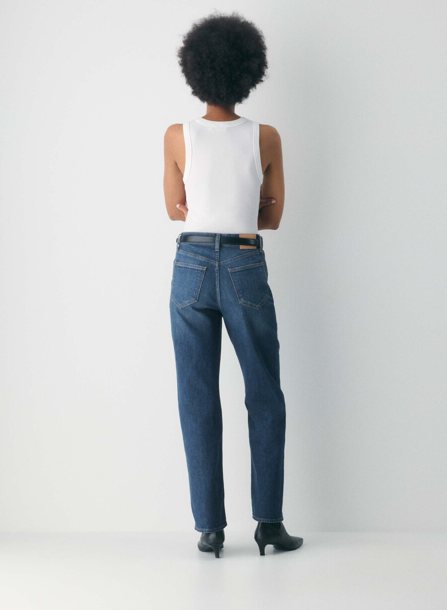denim forum arlo raka jeans med hög midja be about mÖrkblÅ