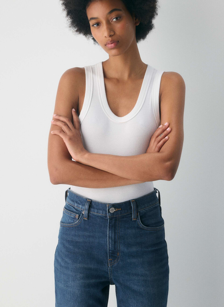 denim forum arlo raka jeans med hög midja be about mÖrkblÅ