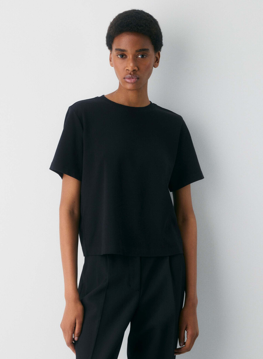 interlock bomullsfunktions-t-shirt svart