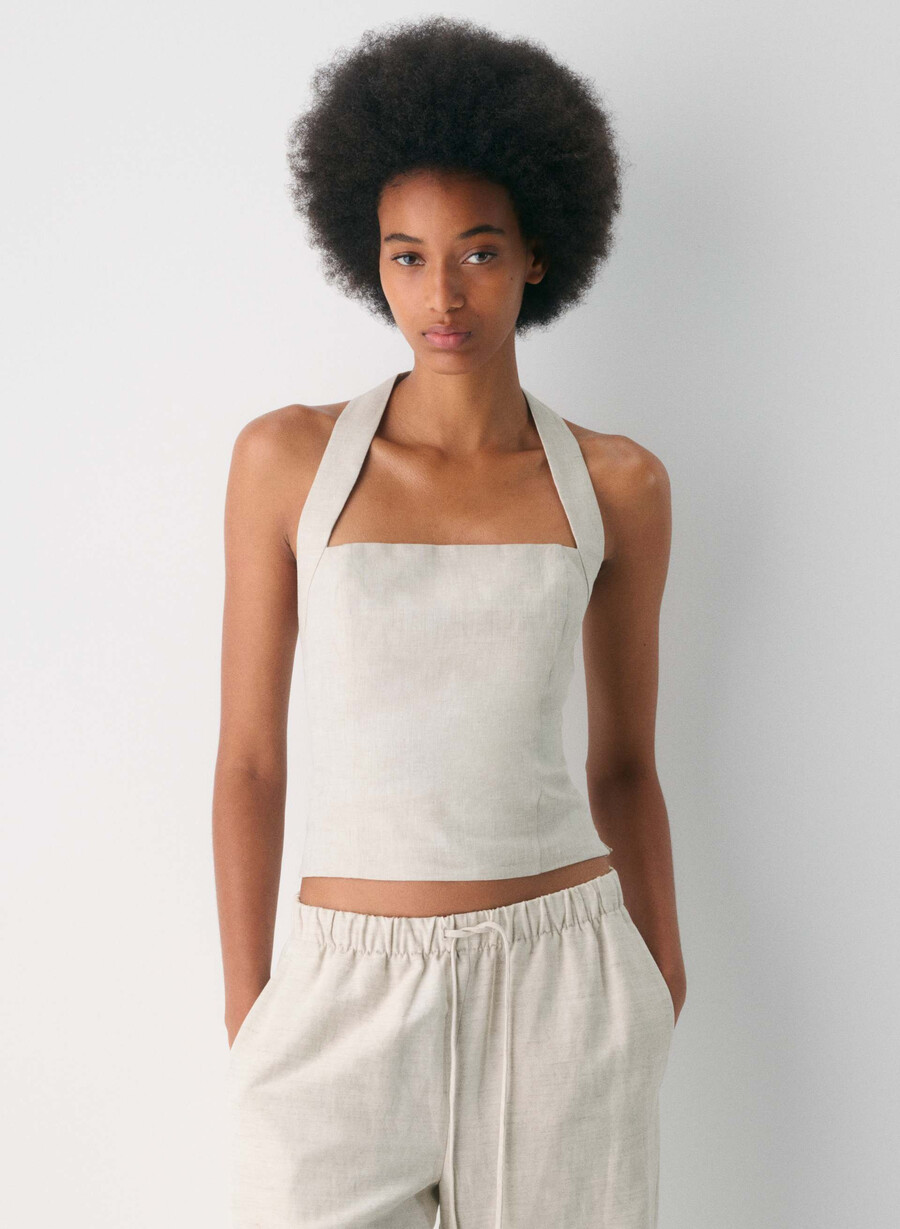 whisper linen halter top naturlig ecru