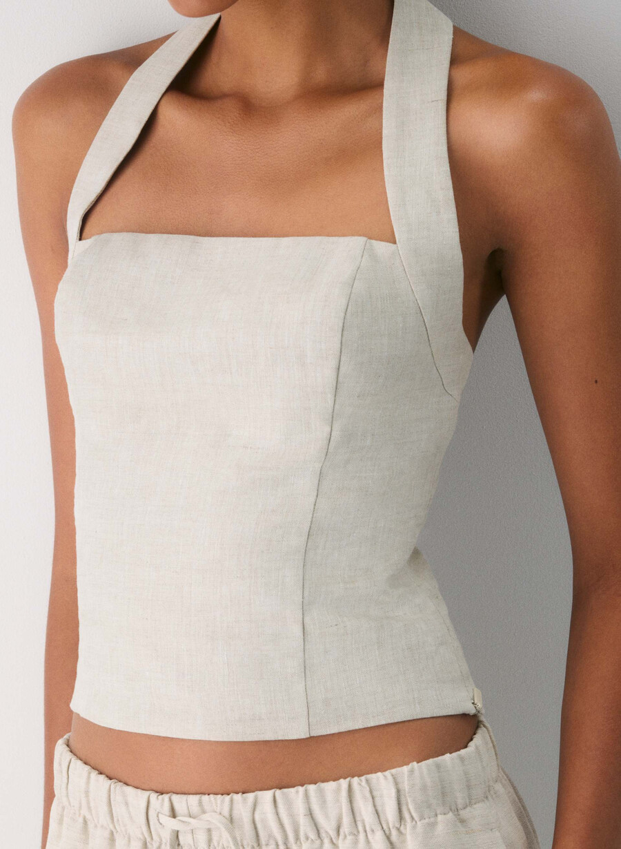 whisper linen halter top naturlig ecru