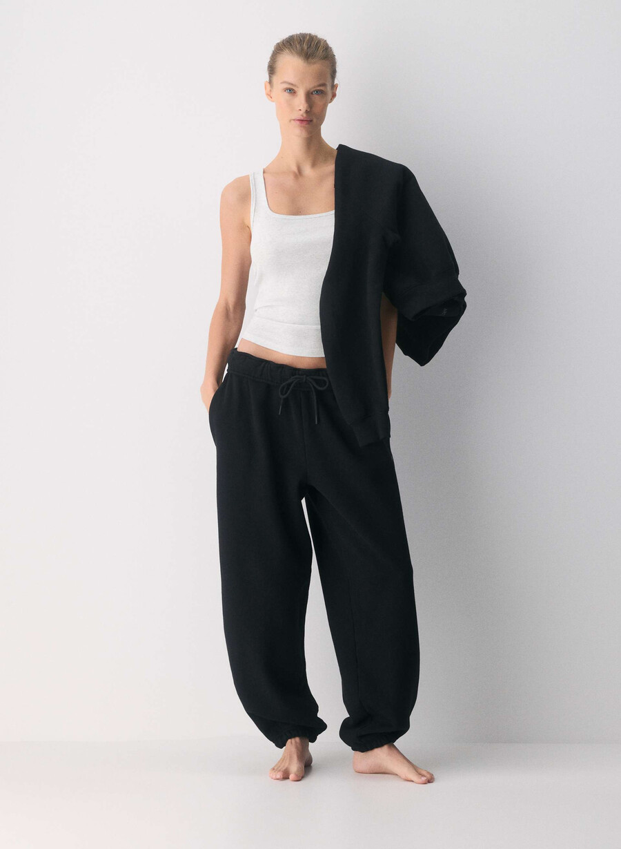 mysig sweatfleece mega foldover baggy jogger svart