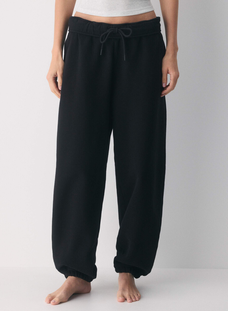 mysig sweatfleece mega foldover baggy jogger svart