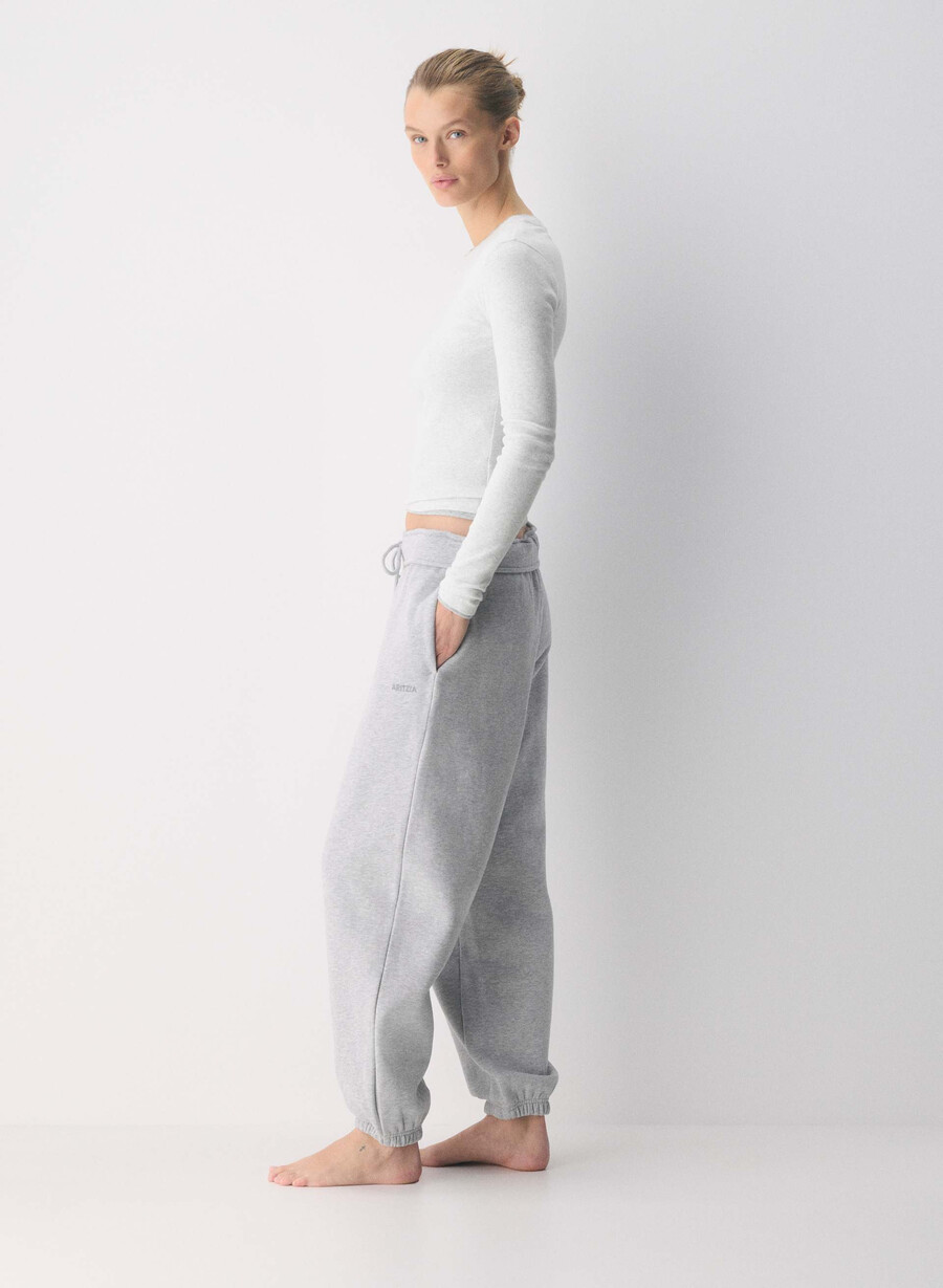 mysig sweatfleece mega foldover baggy jogger ljungfärgad krom