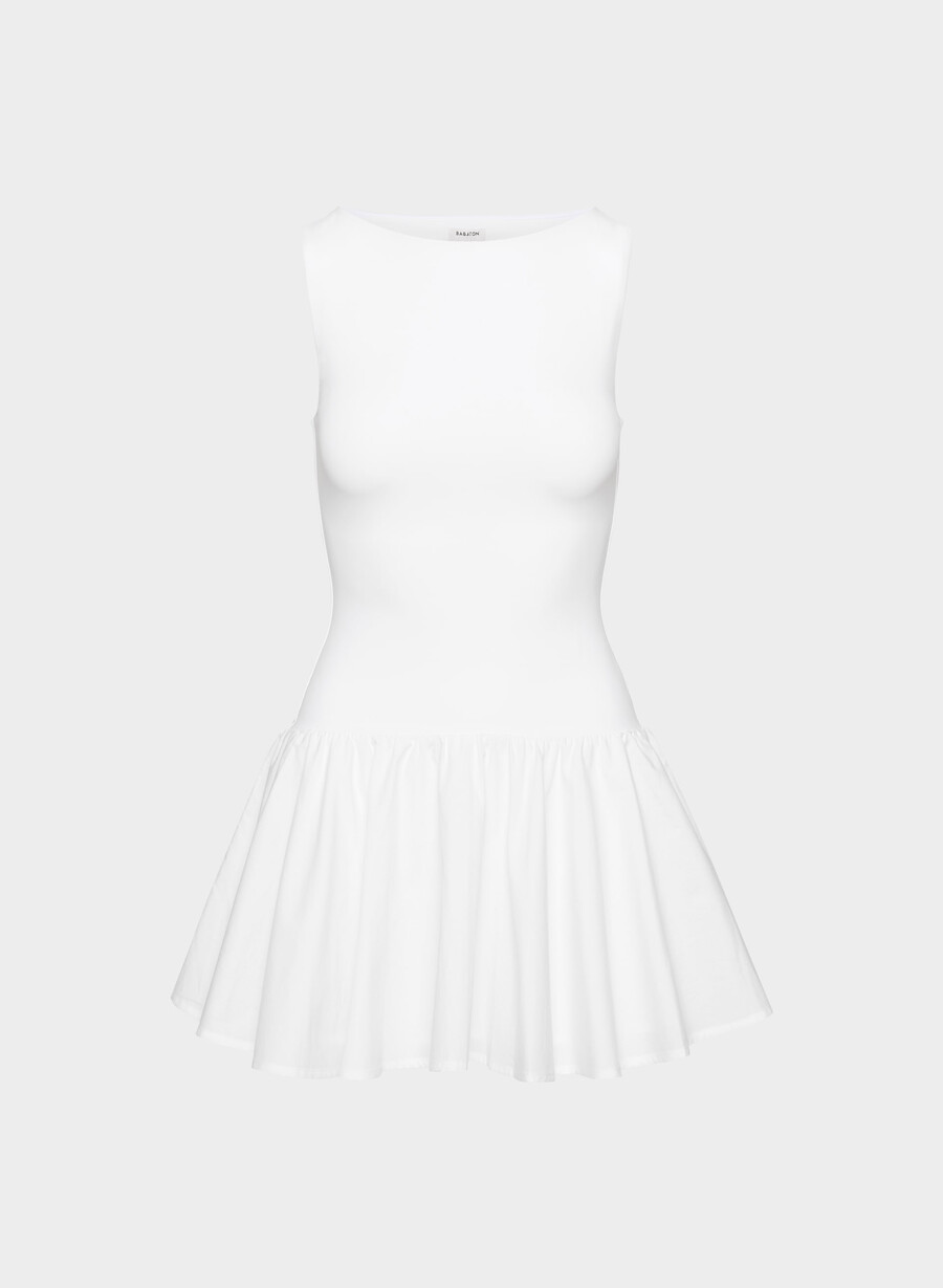 segment poplin klänning ljusvit