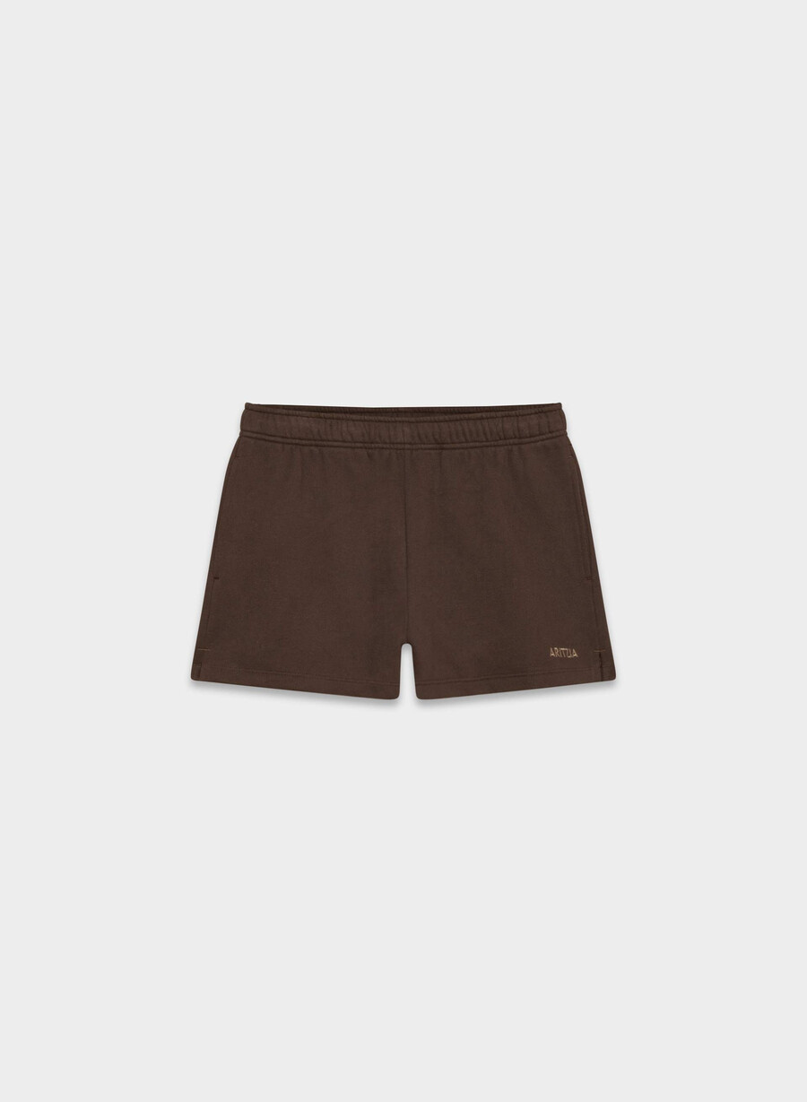 mysiga fleece-shorts i hög midja i mjuk mockabrun