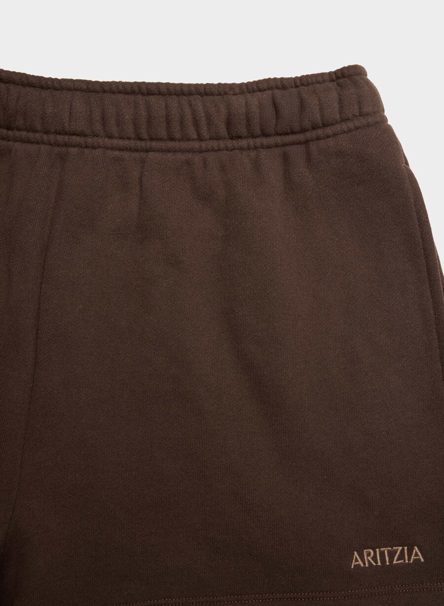 mysiga fleece-shorts i hög midja i mjuk mockabrun