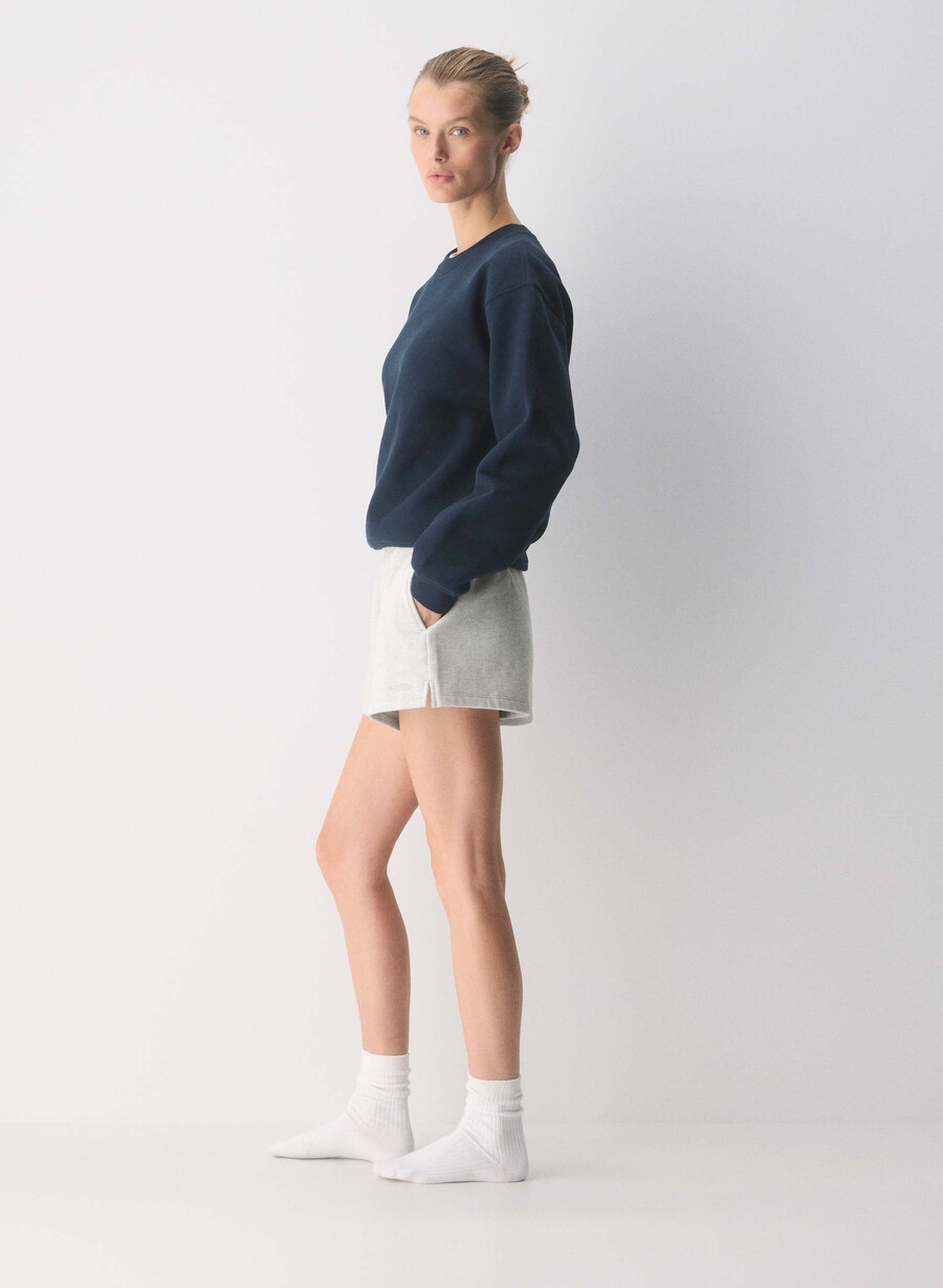 mysiga sweatfleece mega hi-rise mini shorts ljungvita