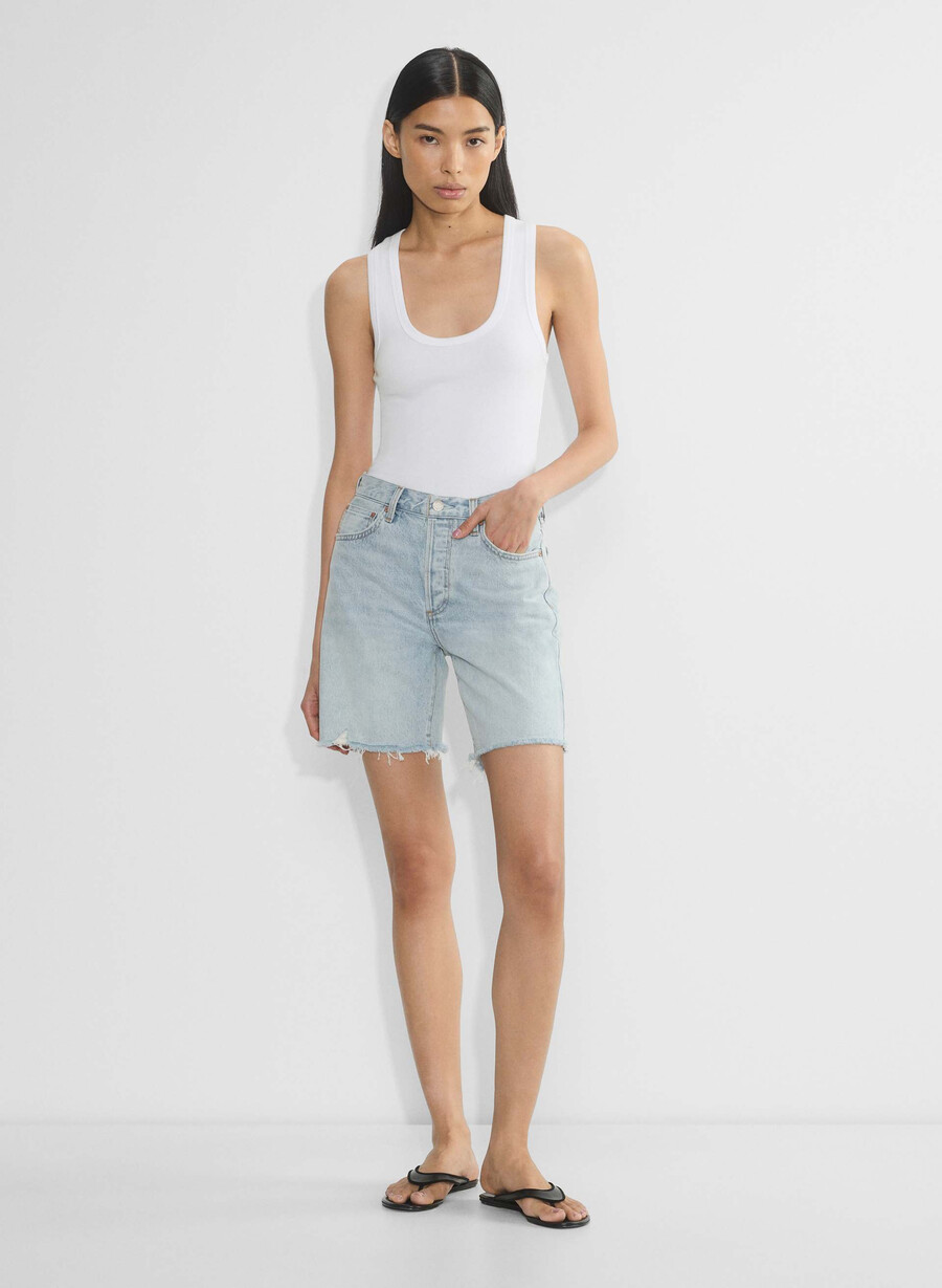 denim forum 90-tals vintage högmidja långa denimshorts 15 år brl thr bleu