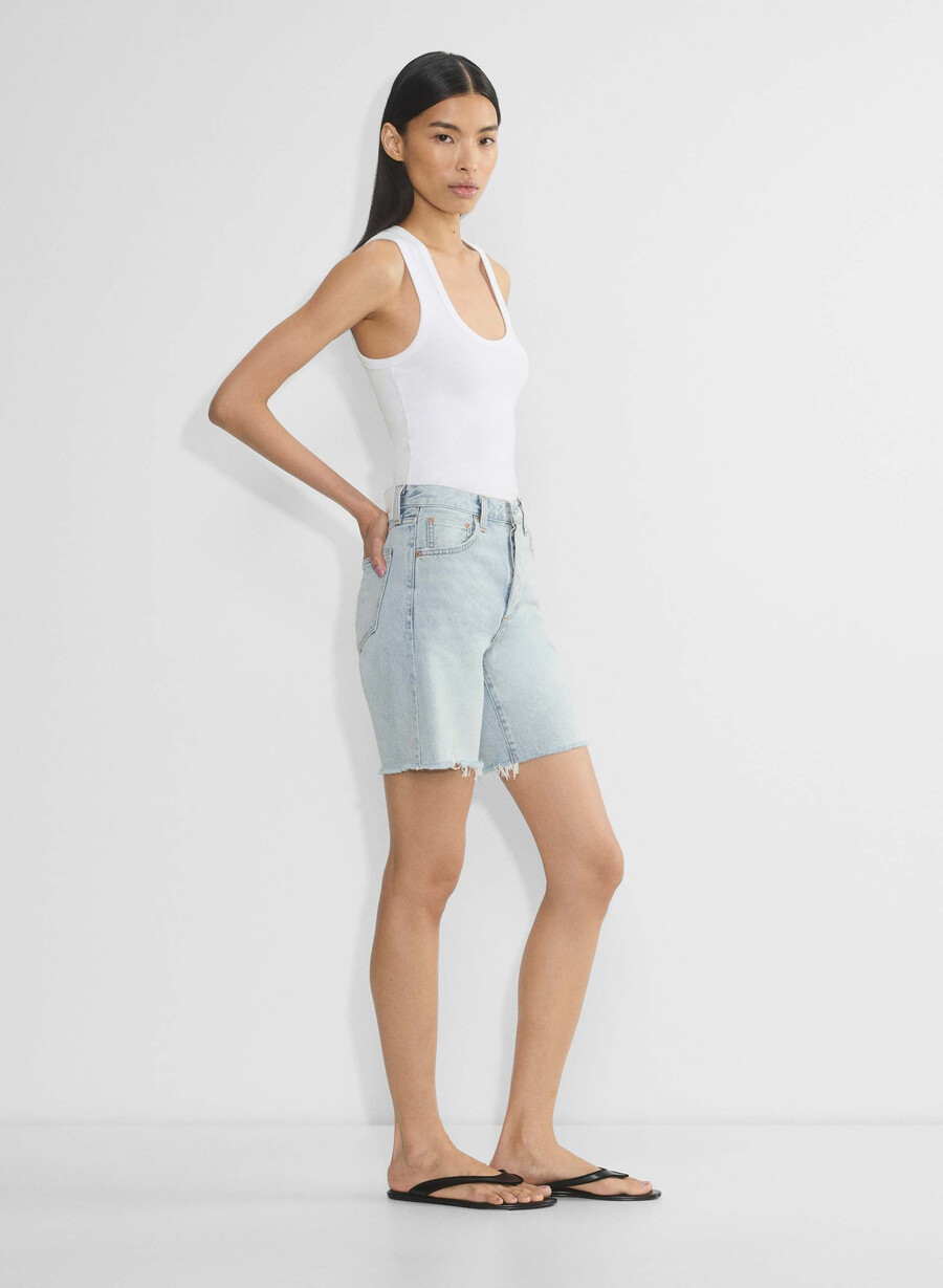denim forum 90-tals vintage högmidja långa denimshorts 15 år brl thr bleu