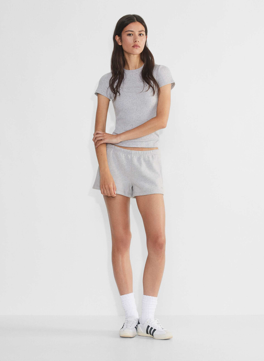 mysiga fleece shorts med låg midja och midja i heather chrome-look