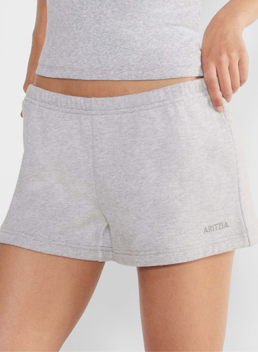 mysiga fleece shorts med låg midja och midja i heather chrome-look
