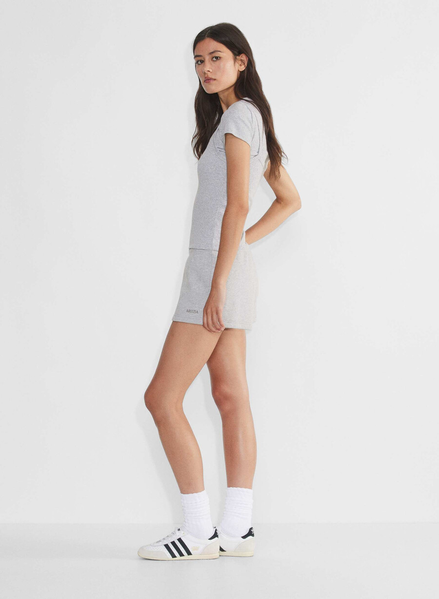 mysiga fleece shorts med låg midja och midja i heather chrome-look