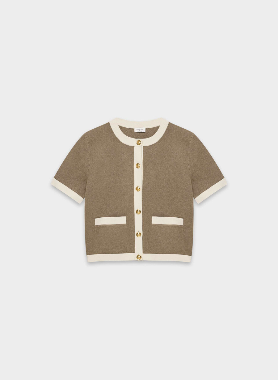 approach shortsleeve cardigan - wonder yarn hthr foli bwnmtte prl