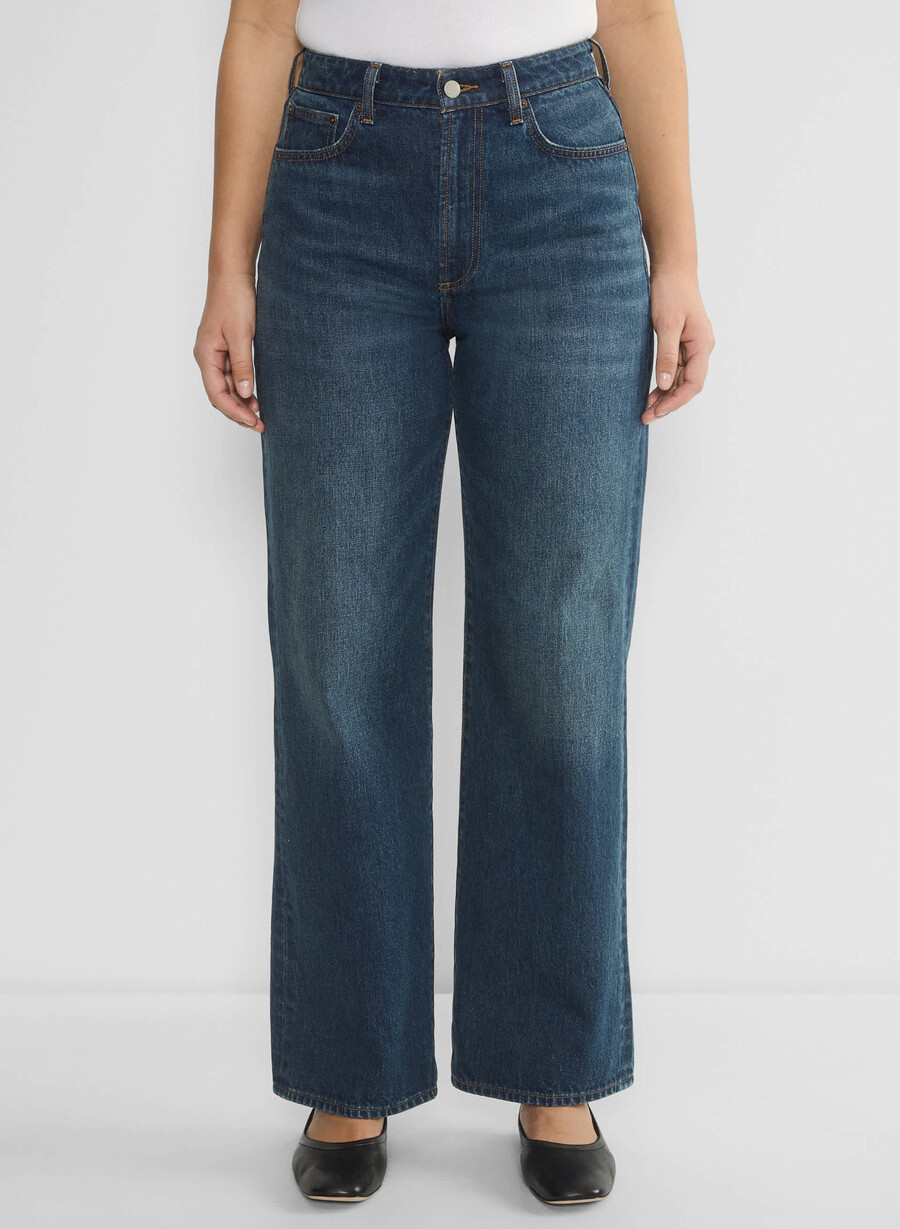 denim forum farrah curve-fit hi-rise wide jeans be about dark bleu