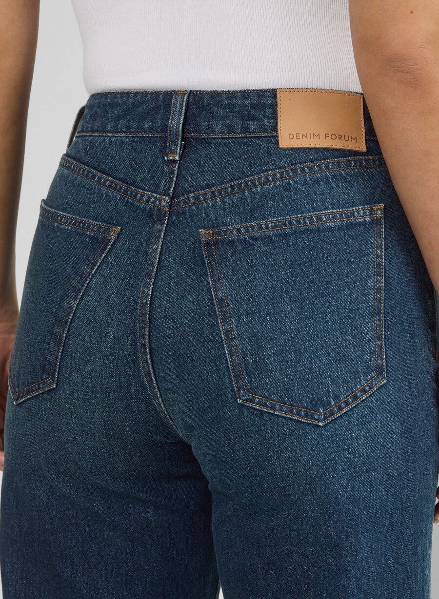 denim forum farrah curve-fit hi-rise wide jeans be about dark bleu