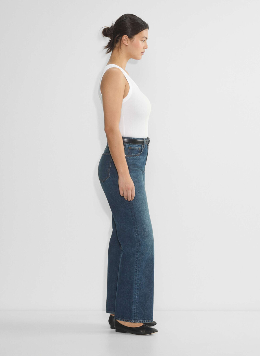 denim forum farrah curve-fit hi-rise wide jeans be about dark bleu