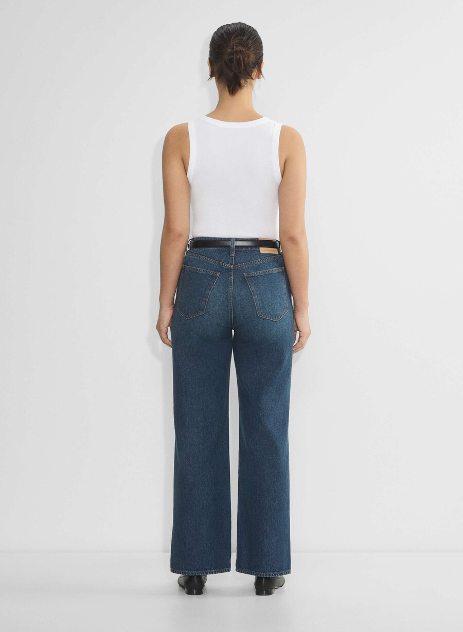 denim forum farrah curve-fit hi-rise wide jeans be about dark bleu