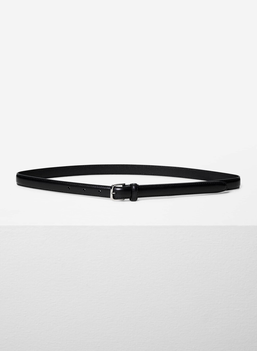 essential solid mässing läderbälte smal svartsilver