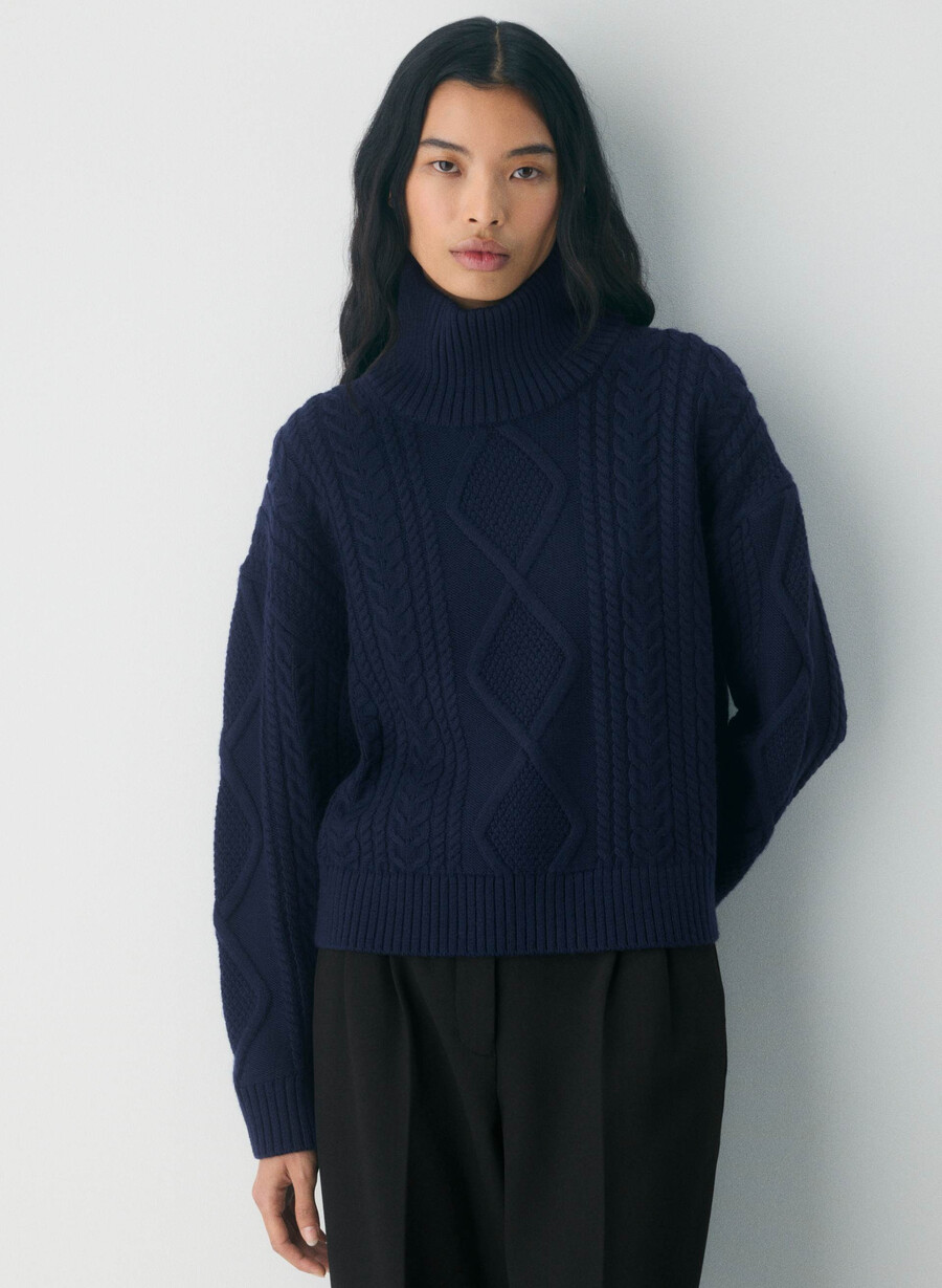 heritage knit merinoull hi-hip polotröja heather nomad taupe
