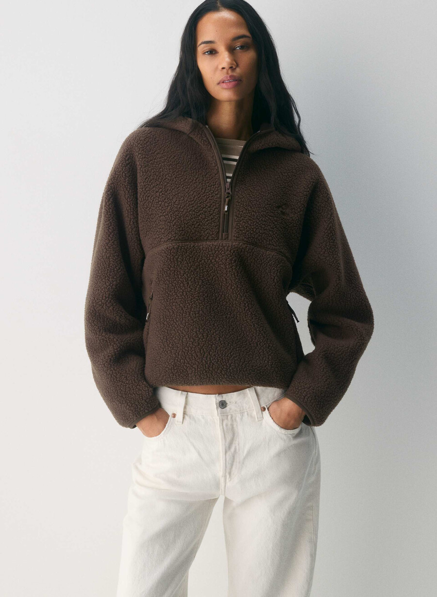 polartec thermal pro 12 zip hi-hip hoodie rich mocha brun