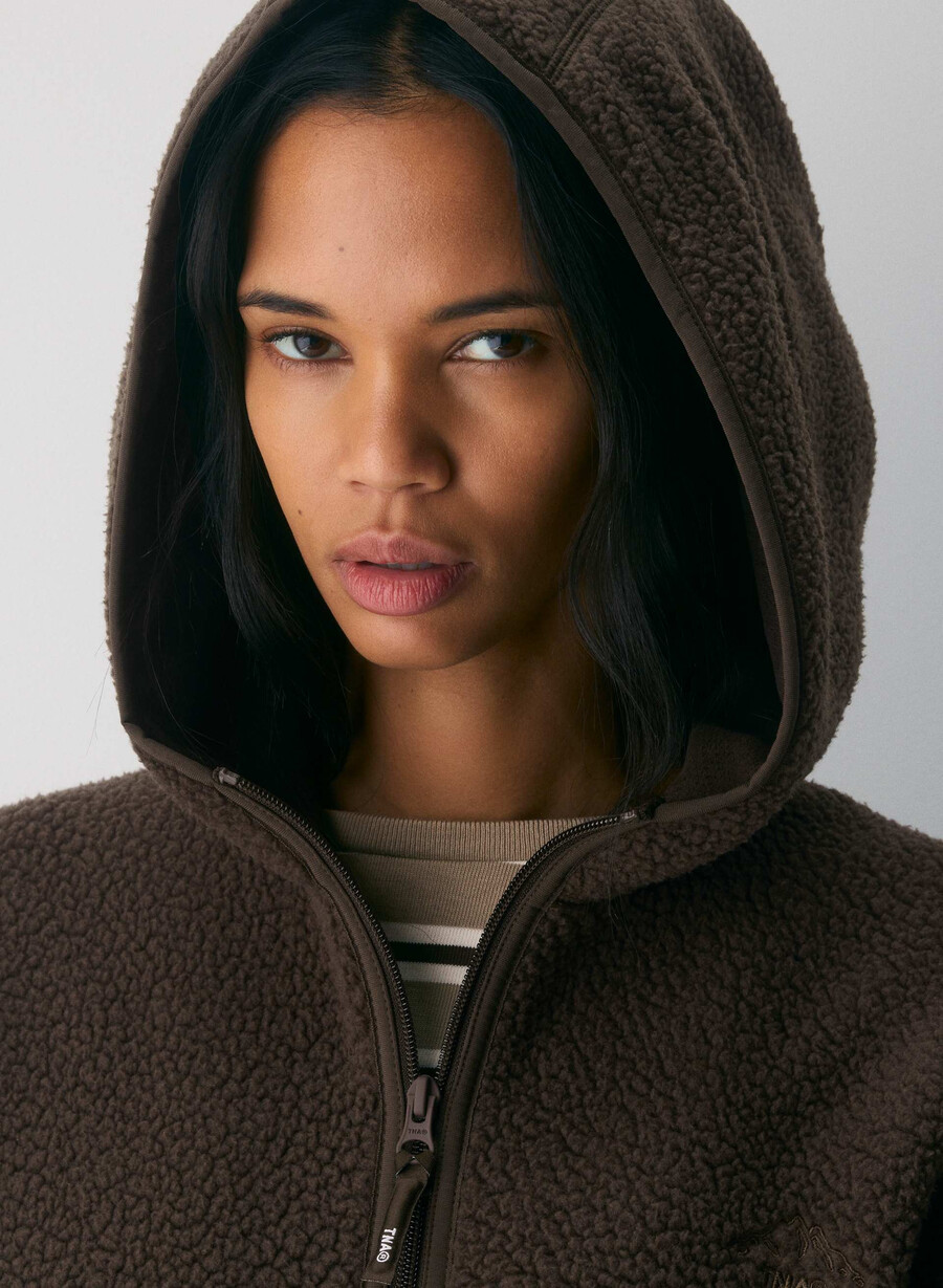 polartec thermal pro 12 zip hi-hip hoodie rich mocha brun