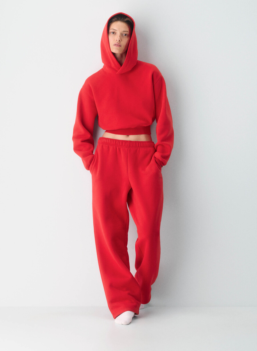 mysig sweatfleece perfect crop hoodie blinkande rÖd