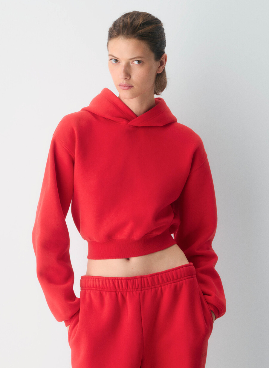 mysig sweatfleece perfect crop hoodie blinkande rÖd