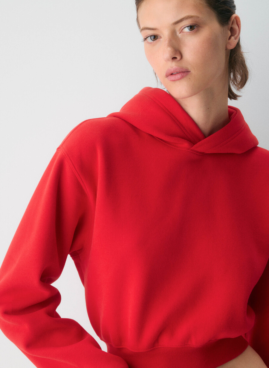 mysig sweatfleece perfect crop hoodie blinkande rÖd