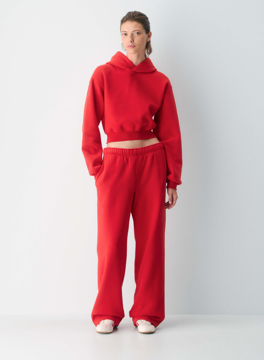 mysig sweatfleece perfect crop hoodie blinkande rÖd