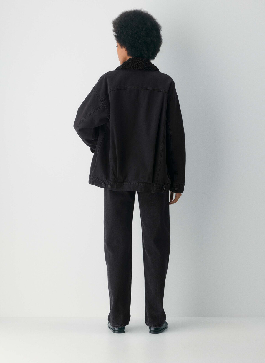 denim forum 90-tals vintage sherpajeansjacka svart eyeliner