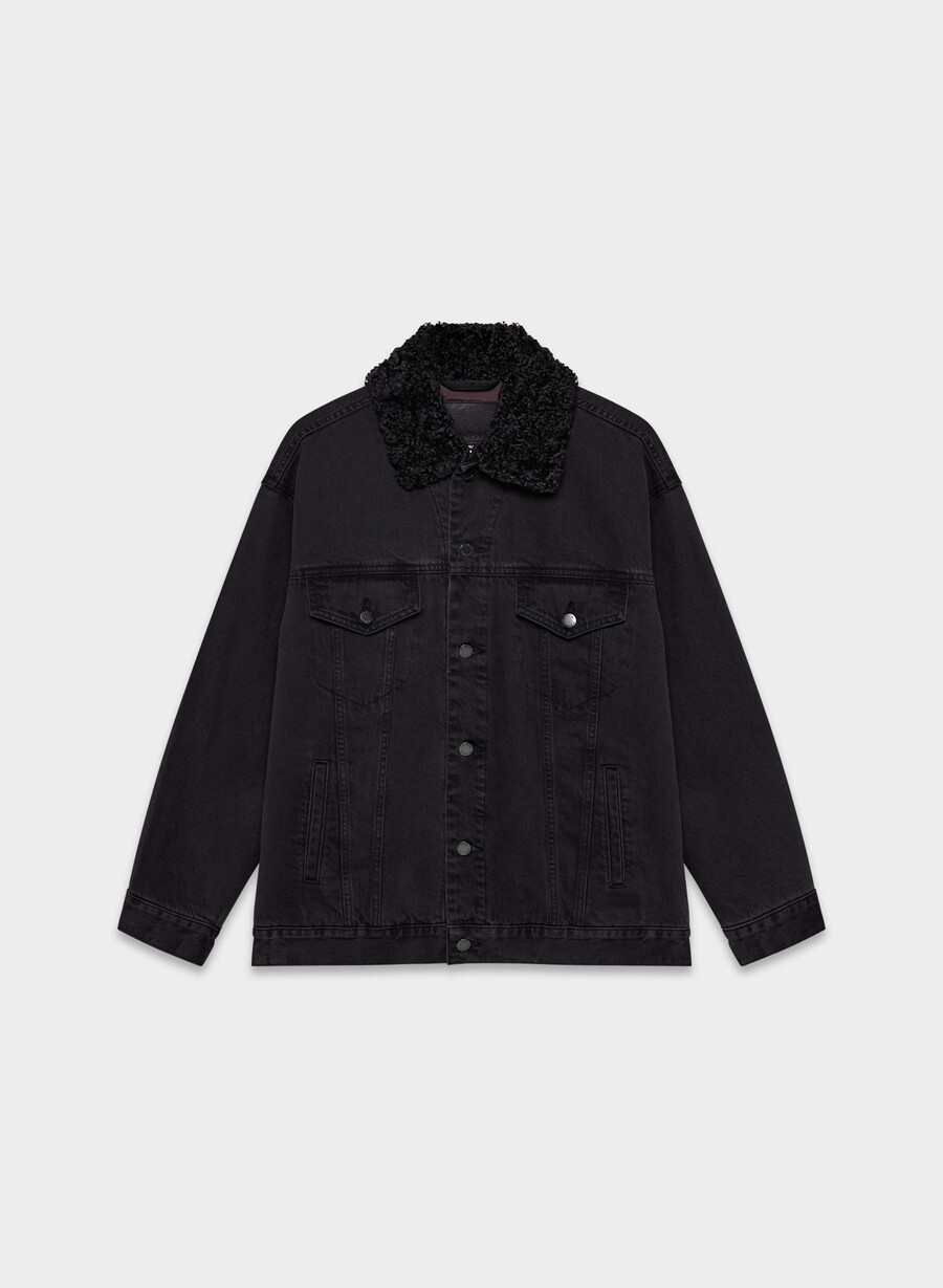 denim forum 90-tals vintage sherpajeansjacka svart eyeliner