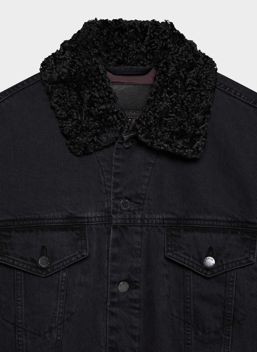 denim forum 90-tals vintage sherpajeansjacka svart eyeliner