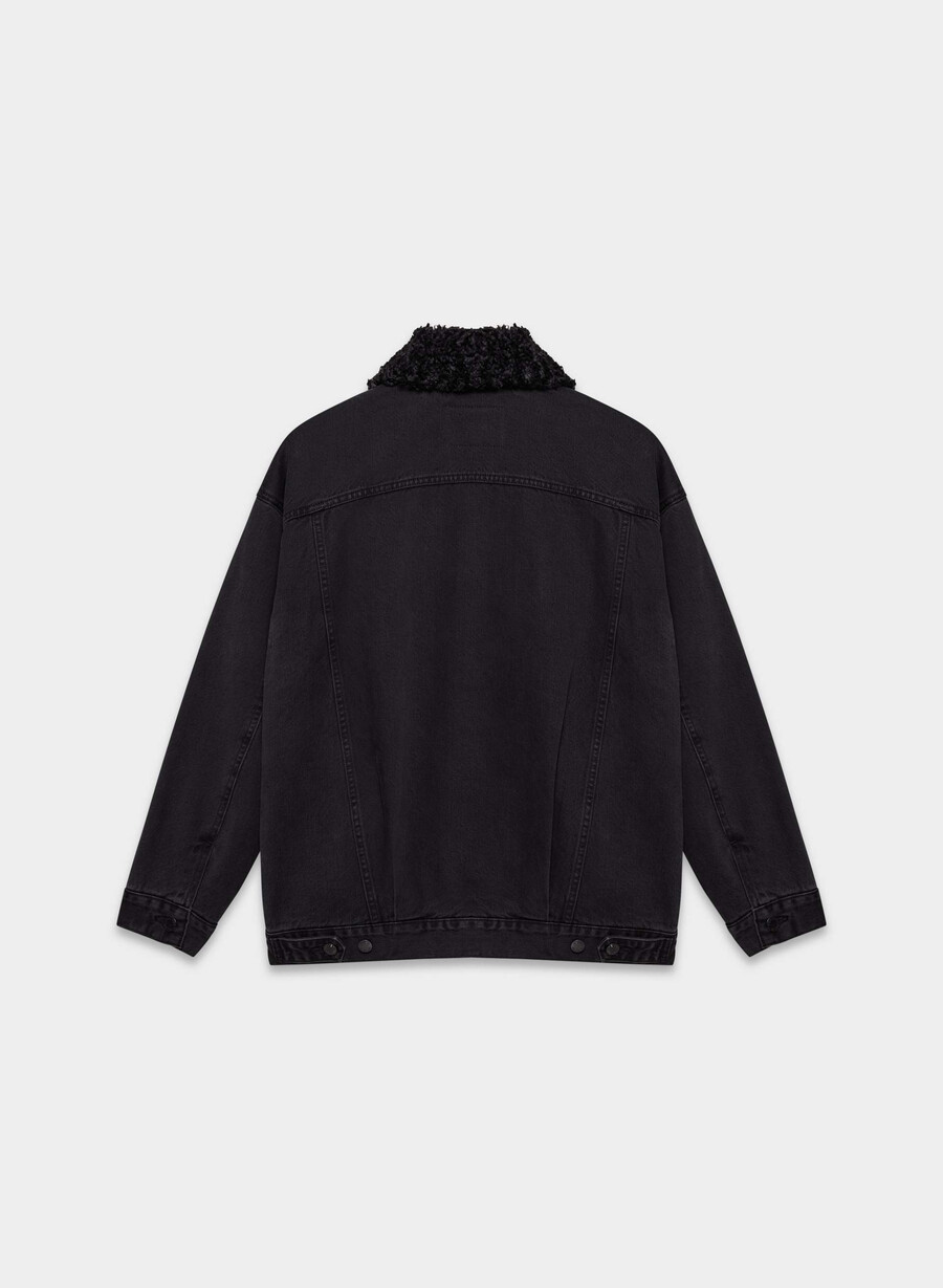 denim forum 90-tals vintage sherpajeansjacka svart eyeliner