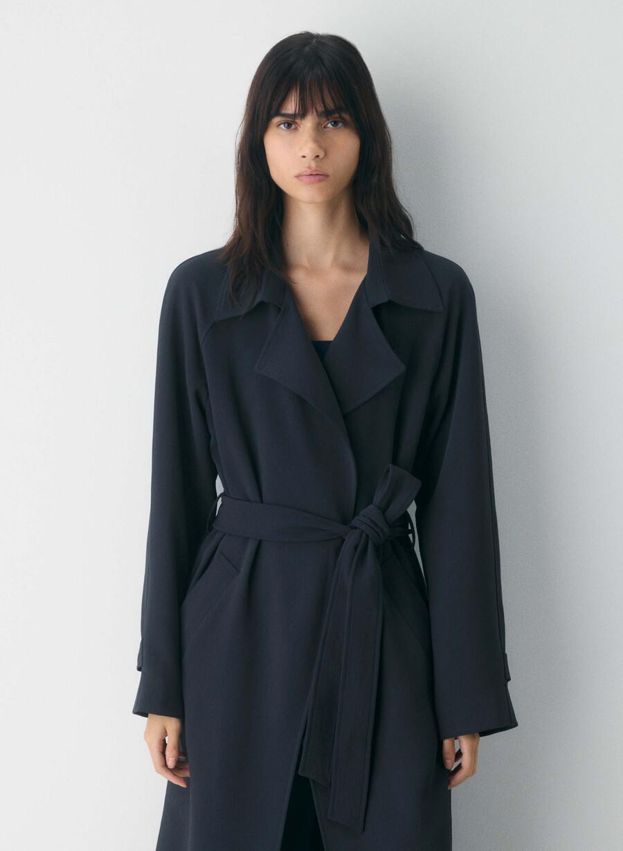 splendor trenchcoat - crepette mÖrk natt marinblÅ
