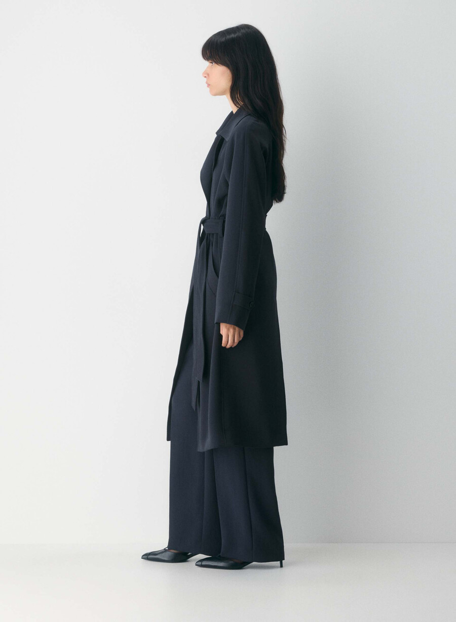 splendor trenchcoat - crepette mÖrk natt marinblÅ