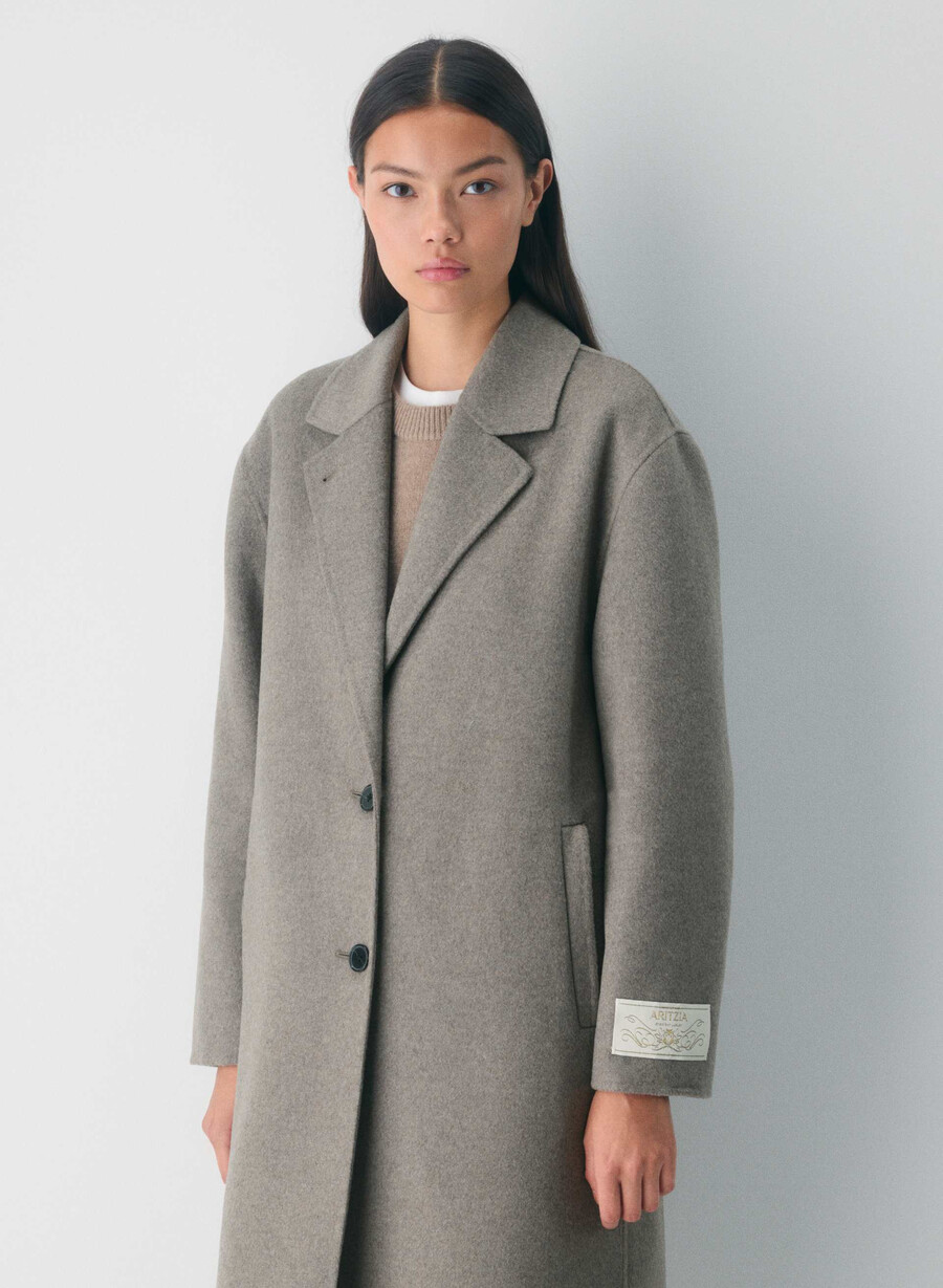 den enda dubbelsidiga kappan - luxe rewool heather dark taupe