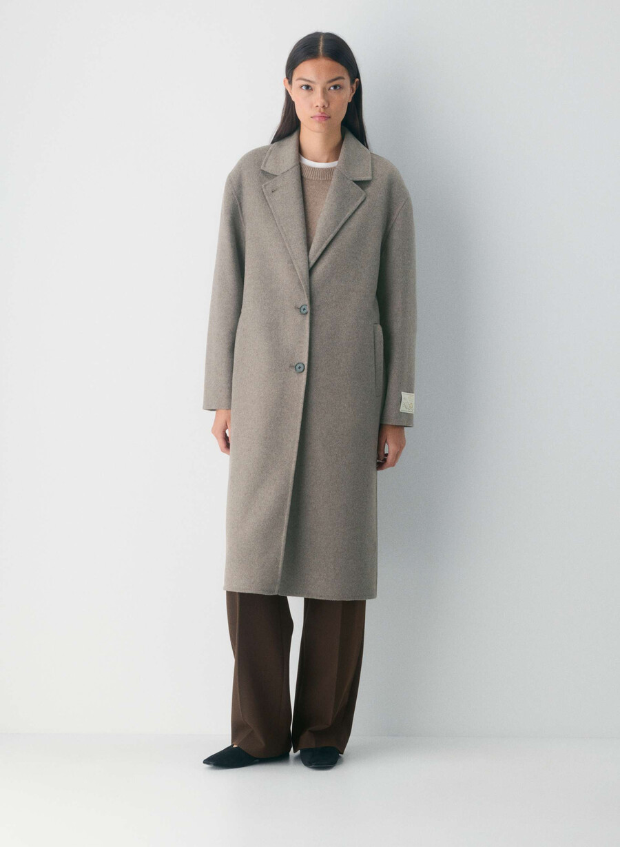 den enda dubbelsidiga kappan - luxe rewool heather dark taupe