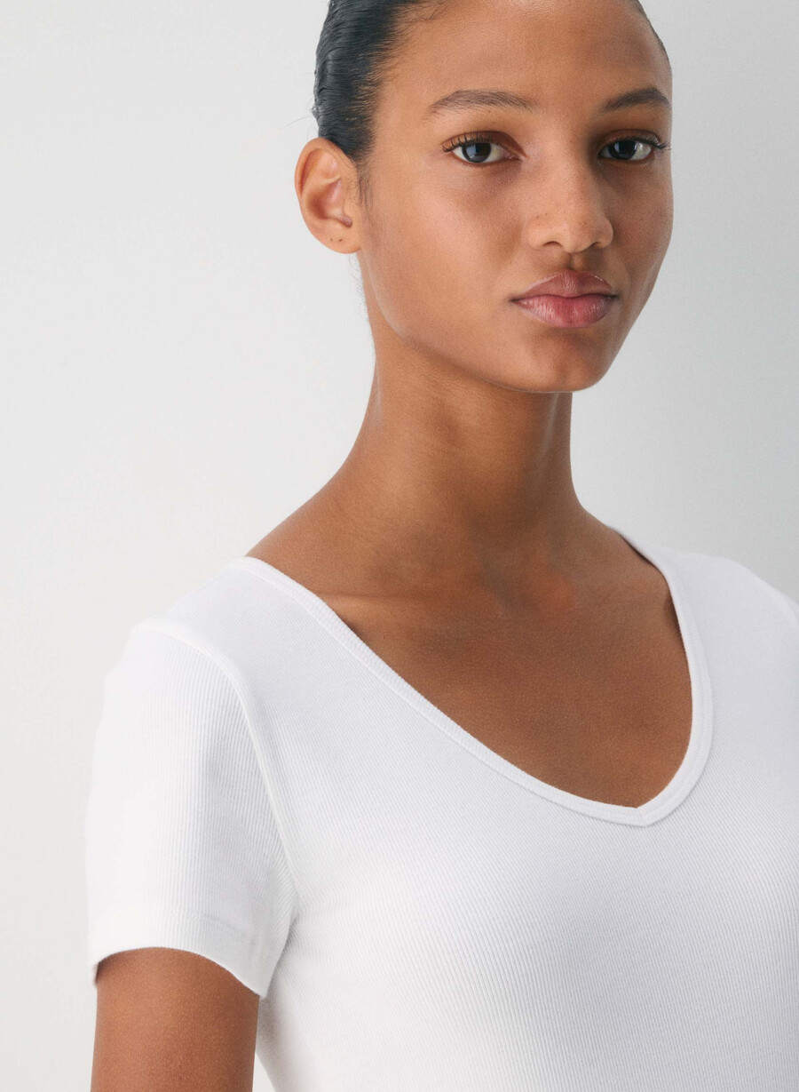 homestretch ribbad v-ringad t-shirt vit