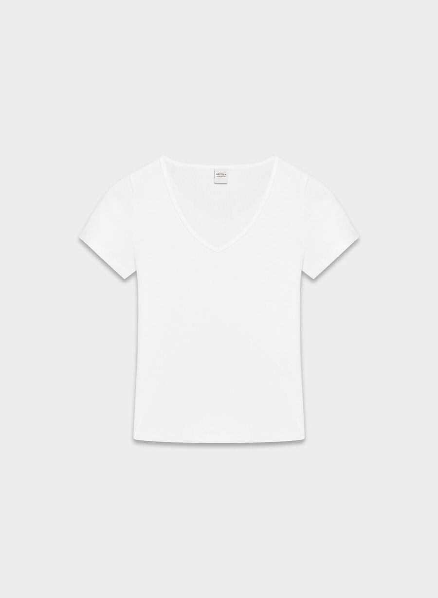 homestretch ribbad v-ringad t-shirt vit