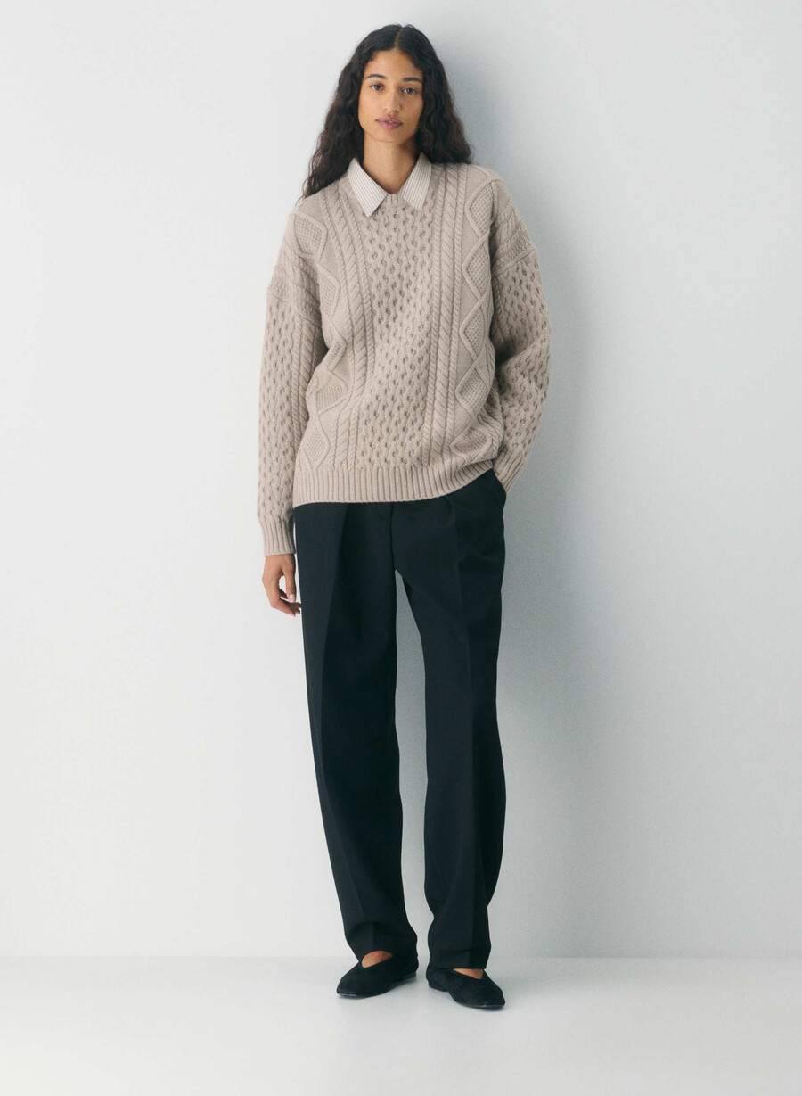 heritage knit merinoulltröja heather nomad taupe