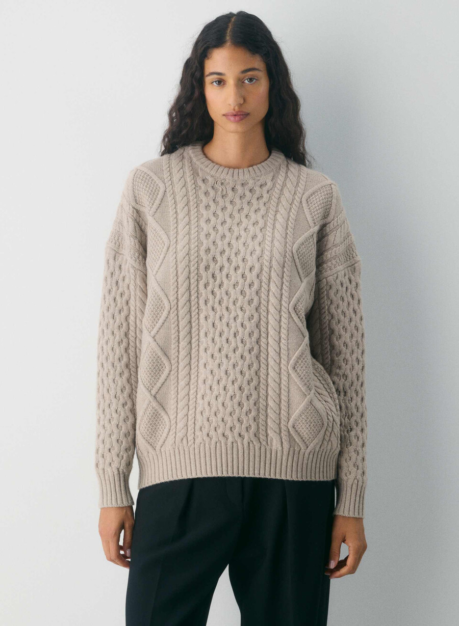 heritage knit merinoulltröja heather nomad taupe
