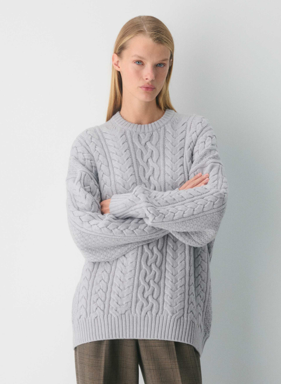 heritage knit merinoulltröja ljungfärgad krom