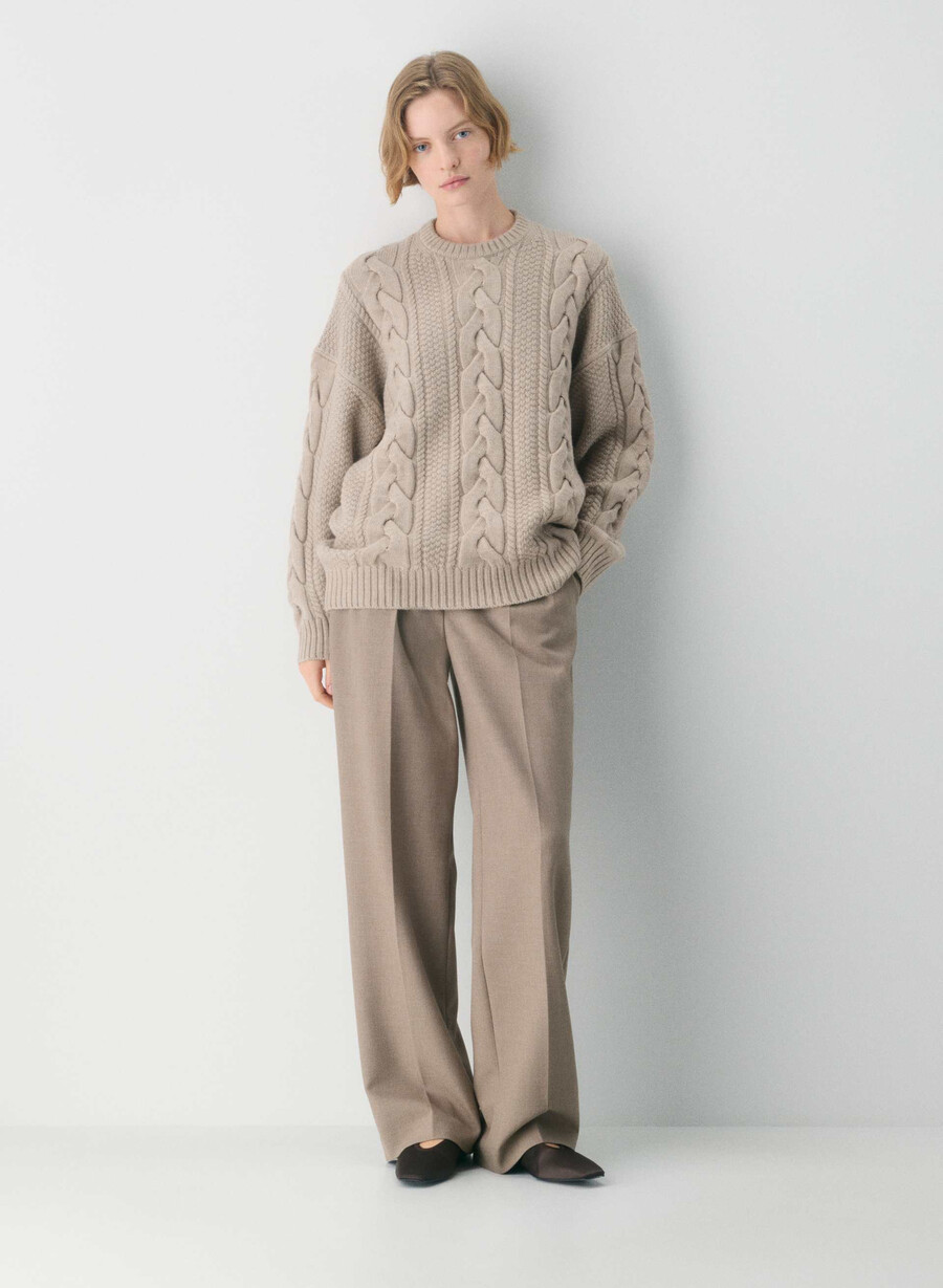 heritage knit merinoulltröja heather nomad taupe