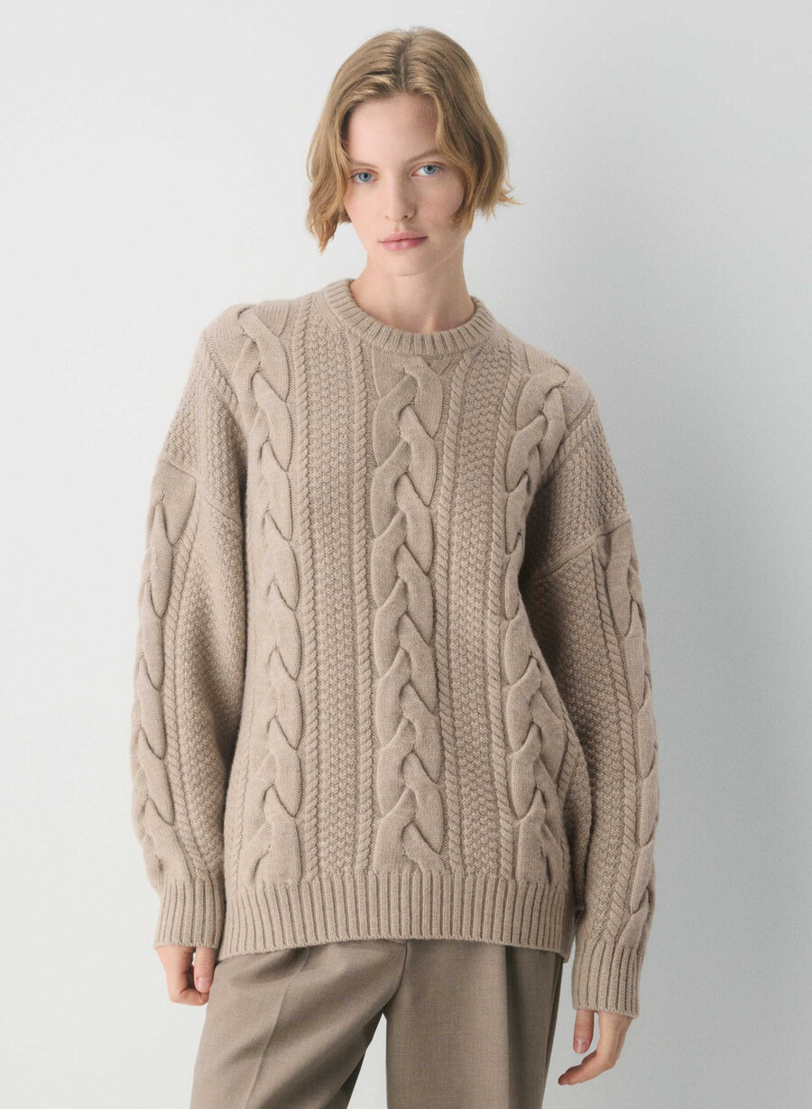 heritage knit merinoulltröja heather nomad taupe