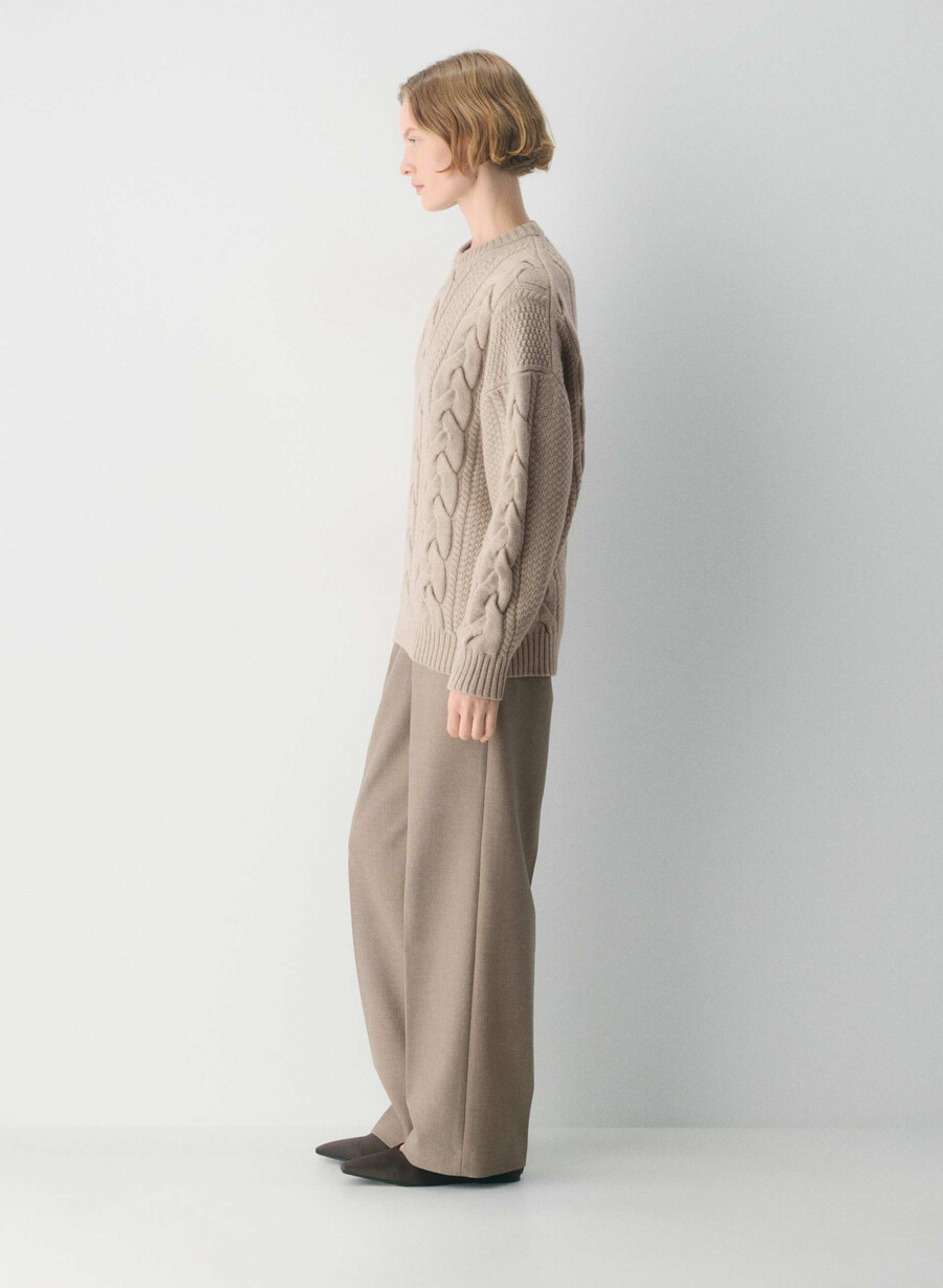 heritage knit merinoulltröja heather nomad taupe