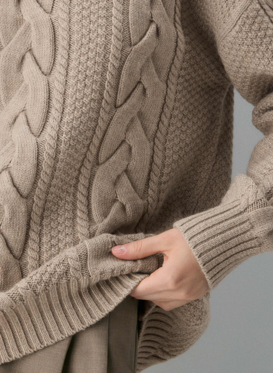 heritage knit merinoulltröja heather nomad taupe
