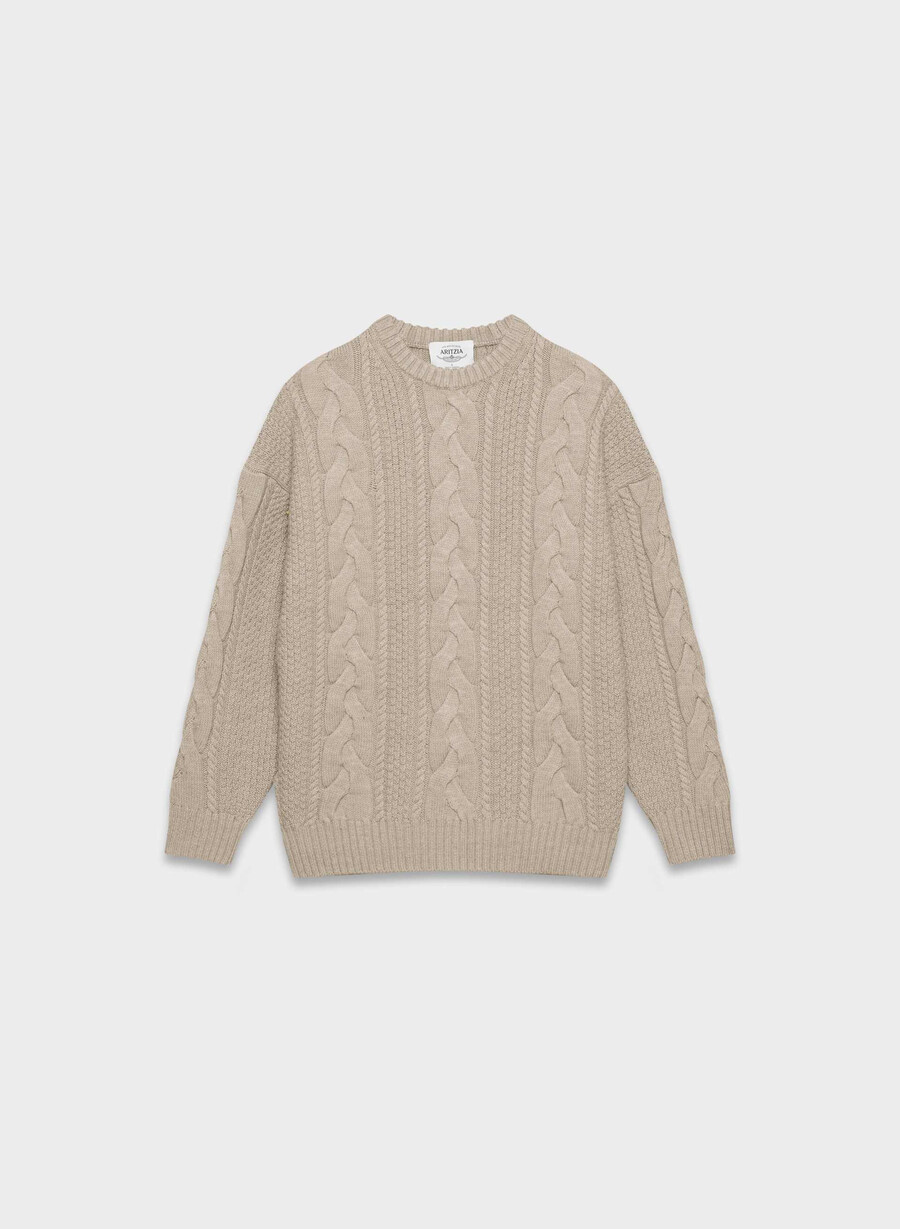 heritage knit merinoulltröja heather nomad taupe