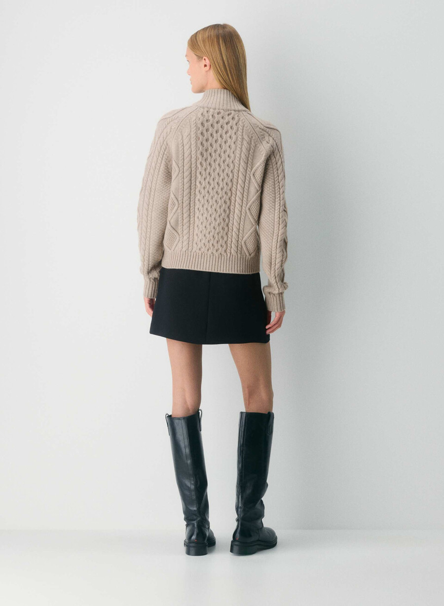 heritage knit merinoullströja med 14-dragkedja heather nomad taupe