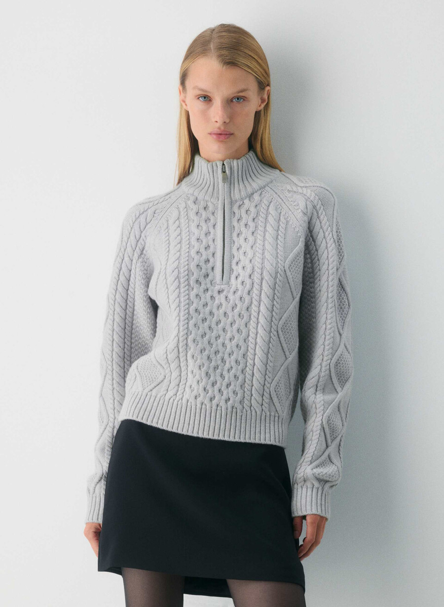 heritage knit merinoullströja med 14-dragkedja ljuvlÄngd krom